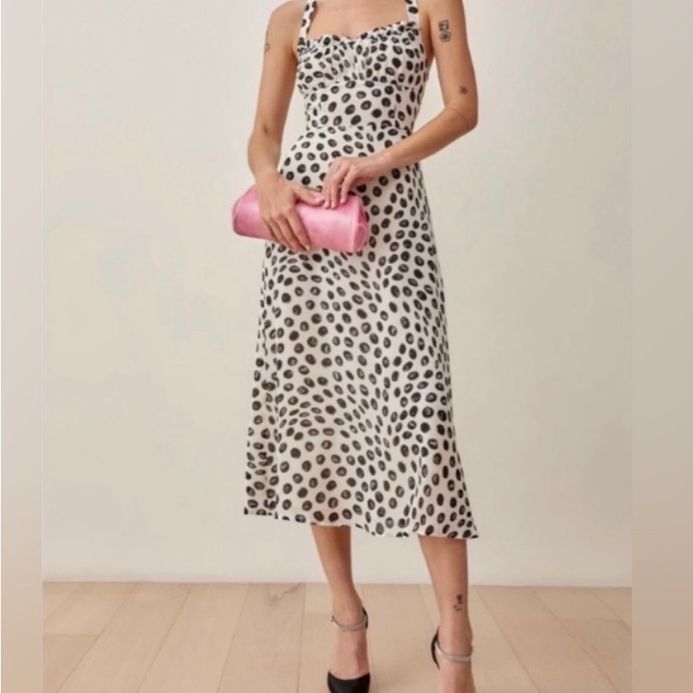 Reformation Black And White Spotted Midi Dress